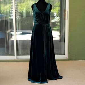 Green Velvet Slit Maxi Dress